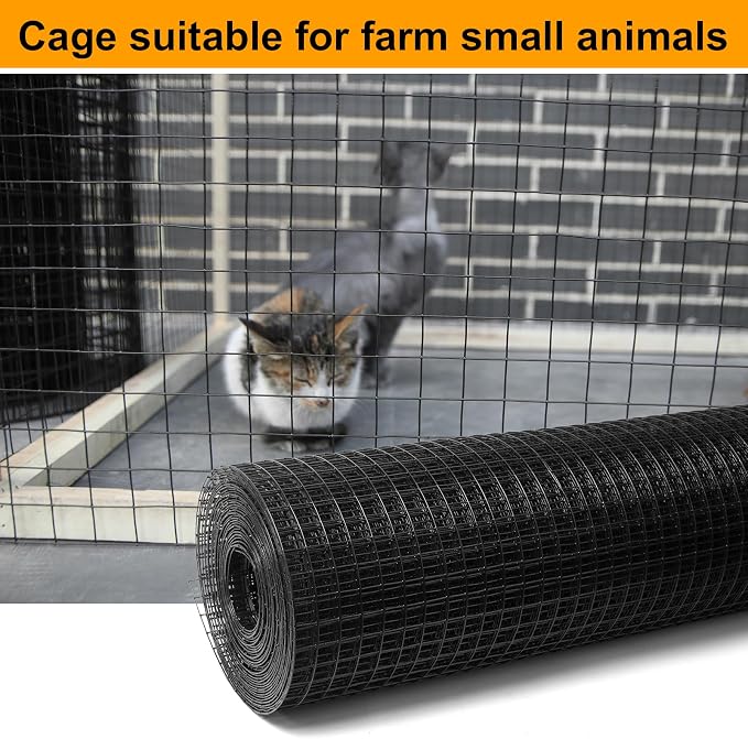 Black Hardware Cloth 1inx36inx100ft, Chicken Wire Fencing, 19Gauge, Vinyl PVC Coated Mesh, Welded Wire mesh, Perfect for Gopher Wire, Rodent Mesh, Tree Guard, Chicken Coop