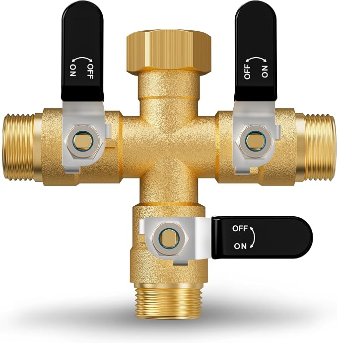 Garden Hose Splitter, 3 Way Heavy Duty Brass hose splitter, Water Hose Bib Spigot Splitter with 0.59" Full Flow Ball Valve Outlet & Shut-Off Valve 3/4'' Connector Outdoor Water Faucet Adapter