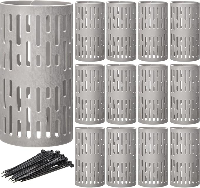 Boao 15 Pieces Plastic Tree Trunk Protector Trees Guard Bark Plant Protectors Locking Tree Guard with 100 Pieces Zip Ties for Protecting Trees from Trimmers and Small Animals(Grey)