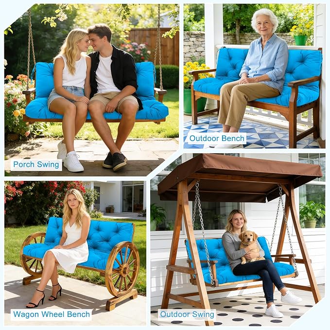 Porch Swing Cushions 2 Seater Replacement Thicken 5" Waterproof & Fade Resistant Swing Cushions for Outdoor Furniture Bench Patio Swing Cushion with Backrest & Ties(Lake Blue 40x40x5inch)