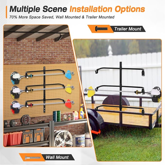 CAROD 3 Place Weed Eater Rack, Mount On Landscape Truck Trailer Enclosed Trimmer Rack Holder, Open and Enclosed Trailers Tool with Locks, Wall Mounted Lawn Equipment Accessories, Black