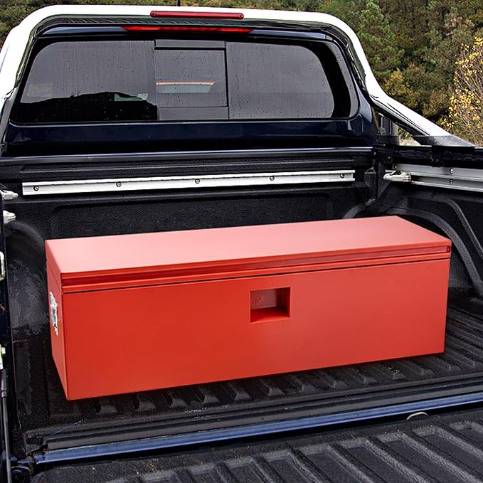 Heavy Duty Steel Truck Toolbox – 76x38x38cm – Gas Shock Lid – t-Handle Lock – Weatherproof Rubber Seal – Secure Underbody Storage Chest – Fits Pickup, Truck Bed, RV, Trailer