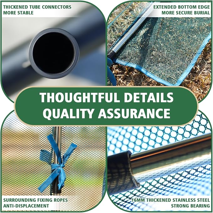 12.3'x4'x4' Crop Cage Portable Tunnel Plant Netting Cover Tomato Netting, 6 Roll-Up Zipper Door Garden Cage, Bug Netting Cover for Vegetables & Fruits, Durable Raised Garden Bed Covers