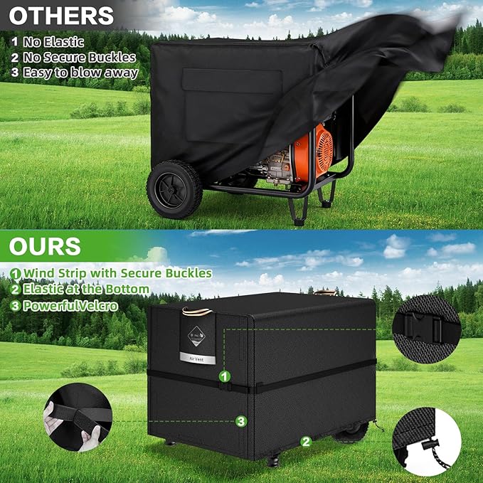 QH.HOME Waterproof Generator Cover 30x30x26 inch ,900D Heavy Duty Oxford with Secure Windproof Buckle- for Most Generators 5500-15000 Watt, Black