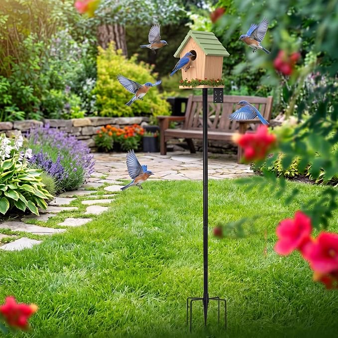 2 Pack Bird Feeder Pole 1-inch Dia 79'' Bluebird House Mounting Pole for Outdoors, Adjustable Height, Heavy Duty Bird House Stand Feeding Station for Birds Watching, Easy Assembly