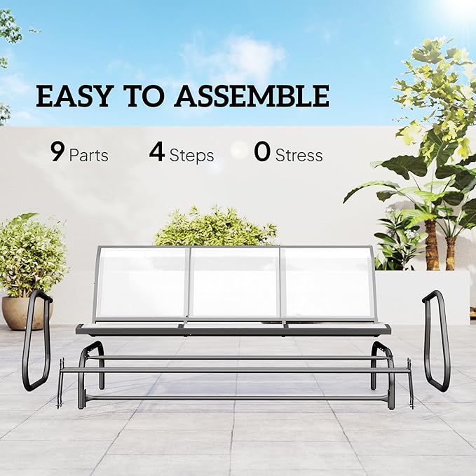 Outsunny 3-Person Patio Glider Bench, Outdoor Porch Glider Swing with 3 Seats, Breathable Mesh Fabric, Metal Frame, Cream White