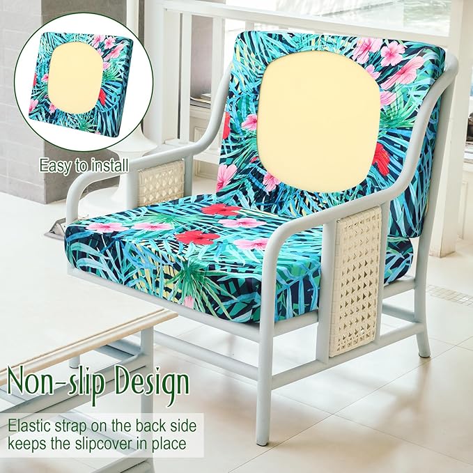 Spiareal 8 Pcs Waterproof Patio Stretch Sofa Cushion Cover, Outdoor Cushion Cover Replacement Include 4 Backrests and 4 Cushions, Sofa Seat Covers Furniture Protector (Tropical Plants)