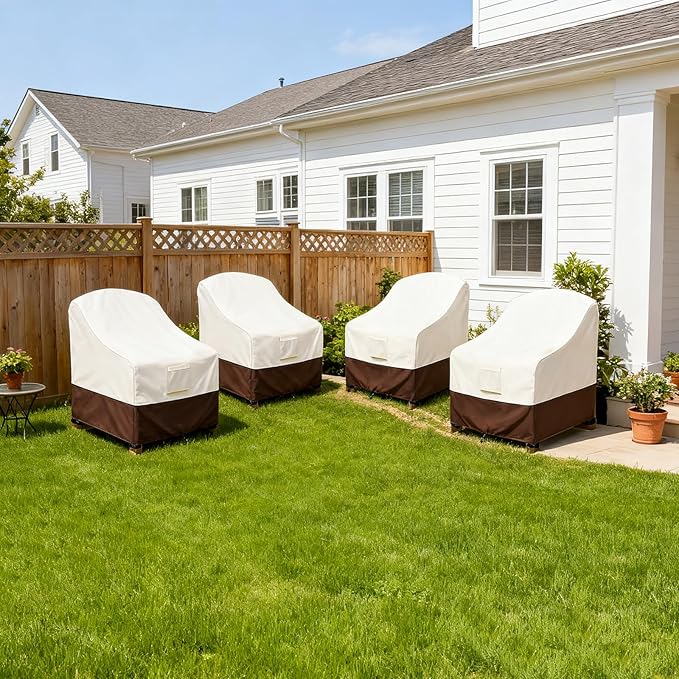 Adirondack Chair Cover 4 Pack,Waterproof Heavy Duty Patio Furniture Covers,Patio Adirondack Chair Covers for Outdoor Chairs(30 W x 34 D x 36 H inches) Beige & Brown