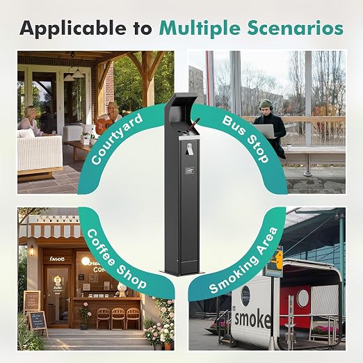 Commercial Trash Can Disposal Outdoor Heavy Duty Outdoor Vertical Trash Can Standing Rubbish Bin for Patios Gardens Hotels Pubs Offices(Black)