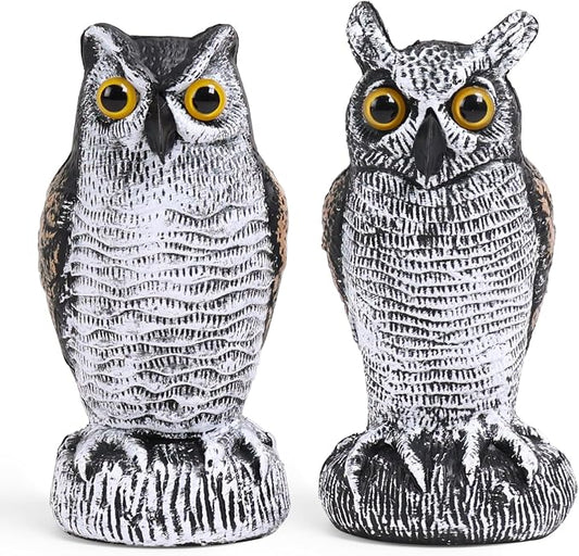 OFFO 2 Pack Fake Owl, Owl Statue for Garden and Yard Decoration, Weatherproof Plastic Outdoor Owl Decor for Porch Pool Patio Yard, 8-Inch Height, Round + Long Ear Owl