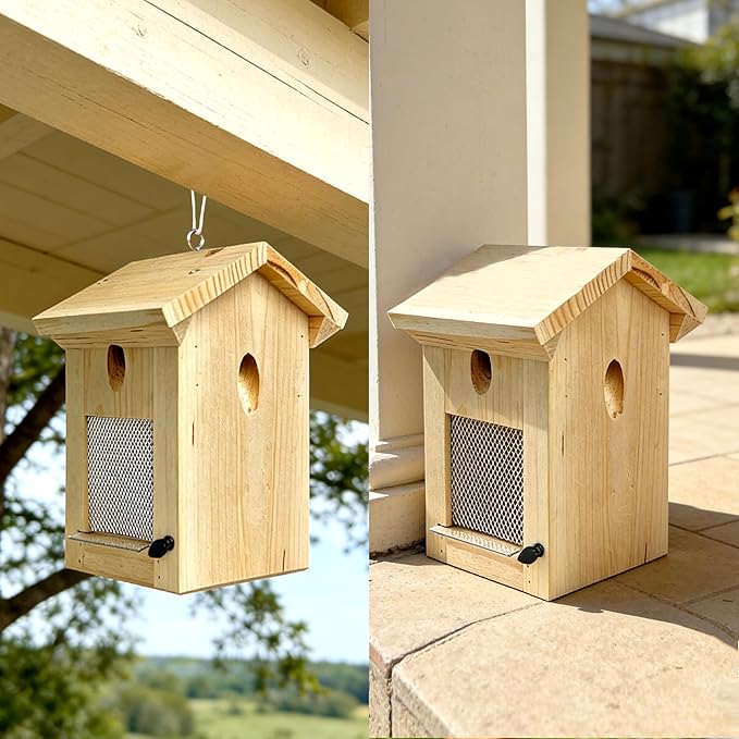 Carpenter Bee Traps for Outside, Piched Roof Nature Hanging Wood Boring Bee Trap for Outdoor Insect Trap
