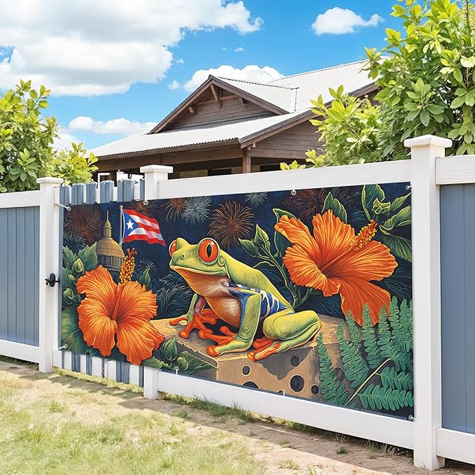 6 * 13FT Summer Puerto Rico Garage Door Cover Decorations Sunset Palm Trees Garage Door Banner for Outdoor Indoor Summer Party Photography Backdrop