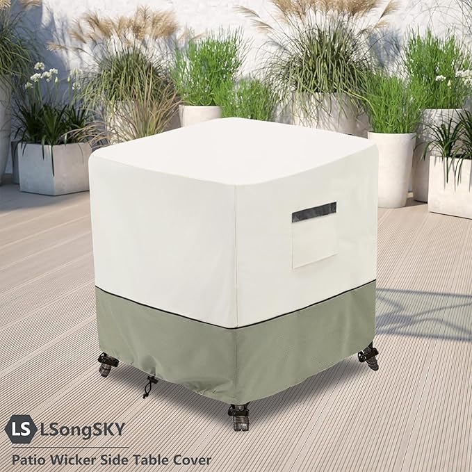 Patio Wicker Side Table Cover,Waterproof Square Patio Small Side Table Cover,Suitable for 3-Piece Outdoor Wicker Patio Bistro Set Side Table,22W x 22D x 18H inch.