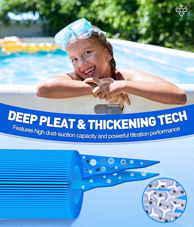 KimPump 4 Pack Type A/C Pool Filter Cartridges, Cartridge Filter Compatible with 1000GPH Above Ground Pool Pumps | Reusable & Easy to Clean | Premium Thickened Material for Highly Efficient Filtration