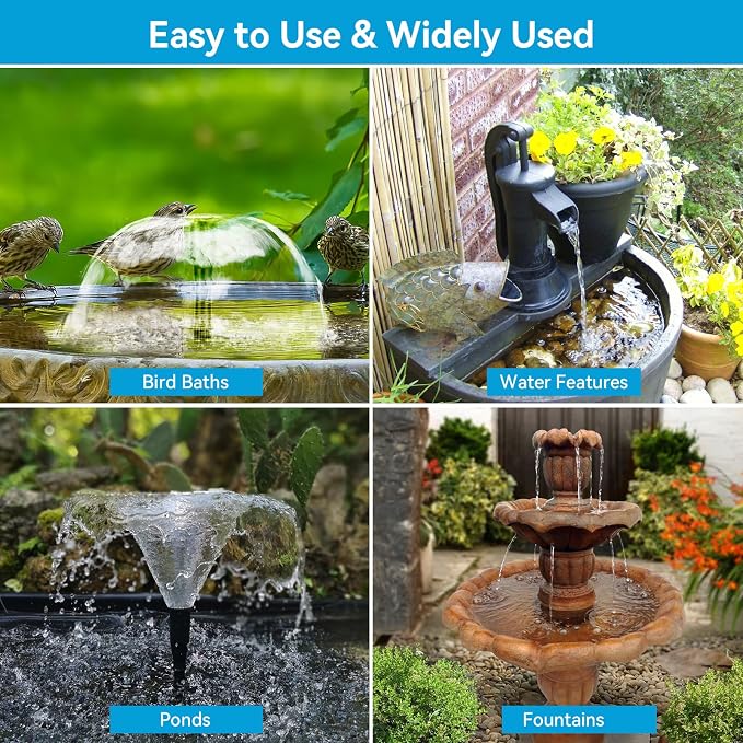 POPOSOAP 6.5W Solar Fountain Pump for Bird Bath Built-in 2400mAh Battery Backup & 8W Solar Powered Bird Bath with 3000mAh Battery Backup for Pond, Bird Bath, Backyard Water Feature