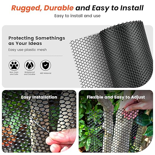 Toolterritary Plastic Wire Mesh,16IN x 50FT Chicken Wire Fencing for Floral Arrangements, Chicken Wire Mesh for Crafts with 100 Pcs Zip Ties,Gaden Netting for Dogs, Deers, Poultry