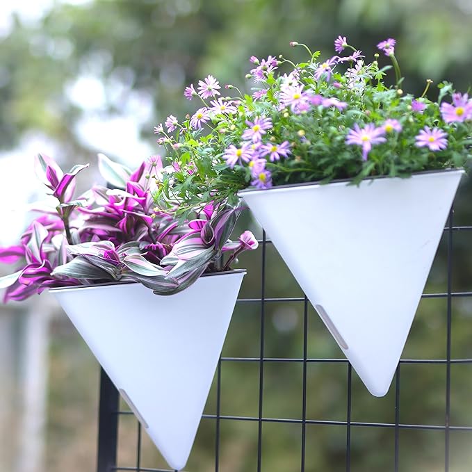 LaLaGreen Bundle- 2 Pack, 12 Inch White Geometric Self Watering Pot + 7 Pack, Small Medium Large Planter Rectangular Window Plastic Boxes Plant Herb Flower Holder Modern Stylish Hanging Indoor Decor