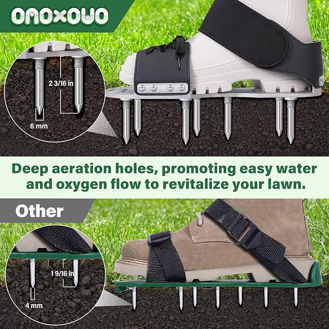 Aerator Shoes, Lawn Aerator Shoes for Grass with Thickened Metal Base, Longer Steel Spike, Aeration Shoes for Lawn with Adjustable Straps, Fully Assembled Aerating Shoes for Lawn Yard - Black