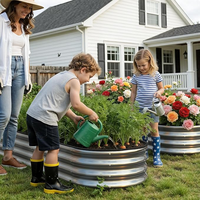 Planter Raised Beds Metal Kit, 4×2×1ft 2 Pack for Outdoor Planter Boxes with Easy Assembly,Oval Large Galvanized Garden Beds for Vegetables, Fruits, Flower Silver
