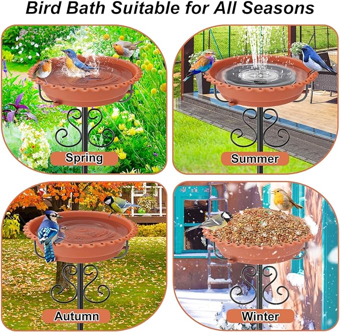 Bird Bath for Outside,Outdoor 12" Birdbath Detachable Water Bowl,Vintage Freestanding Bird Baths Bird Feeder for Outdoors Garden Patio Yard Lawn Decor (Brown)