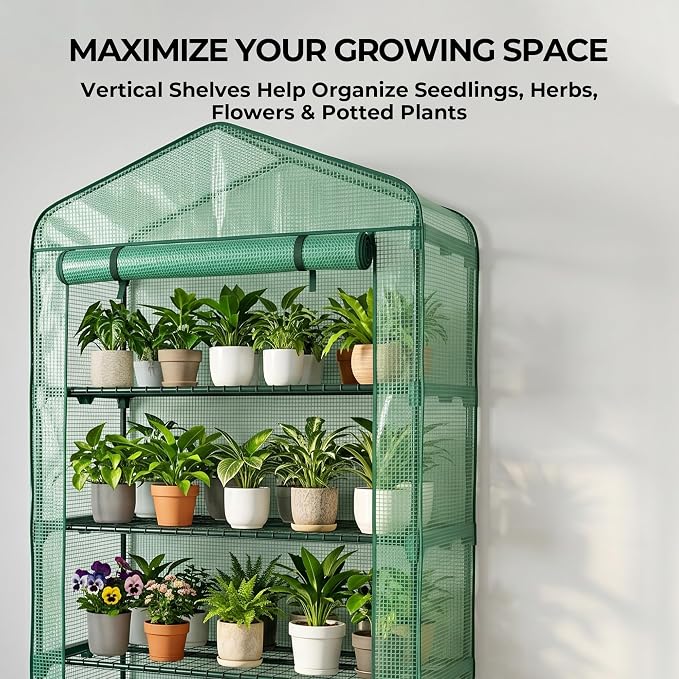 Worth Garden 50% Extra Wide Mini Greenhouse 4 Tier Portable Plant Green House 40in Wide -Sturdy Gardening Shelves with PE Cover & Roll-Up Zipper Door - Indoor & Outdoor Use - 19″W. x 40″L. x63″H.