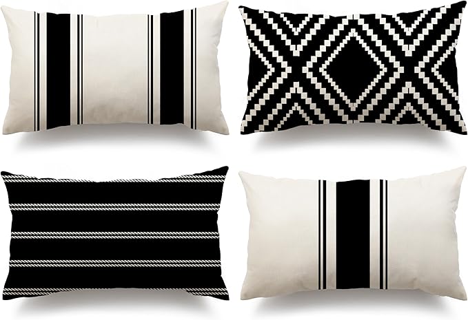 DFXSZ Outdoor Pillow Covers 12x20 Inch Set of 4 Waterproof Modern Geometry Throw Pillows Outdoor Summer Waterproof Decor for Patio Funiture Garden Polyester Cushion Covers 013A12