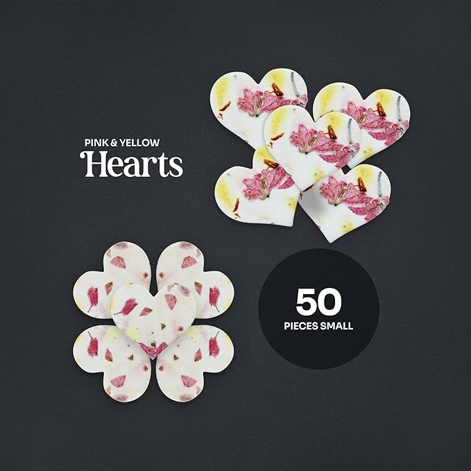 50pcs Small Pink & Yellow Heart Seed Paper – Writable & Plantable Wildflower, Mom's Gift for Mother’s Day, Use for Wedding, Baby Shower, Heart Party Favors & Easter Decorations