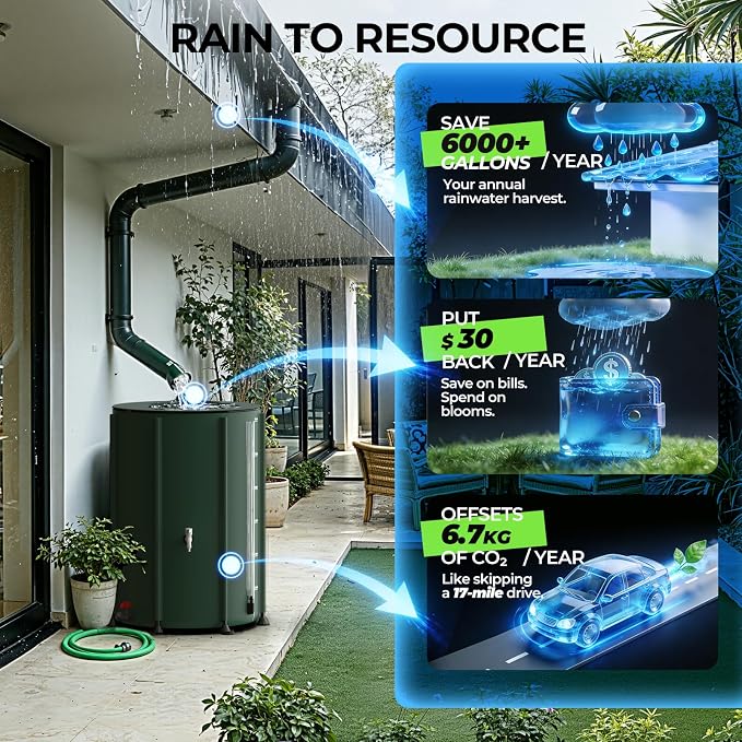 SKM Collapsible Rain Barrel, PVC Rain Water Collection System and Water Tank for Outdoor/Garden/Lawn, Portable Rain Water Collection Barrel Container with Spigots & Overflow Kit, 100Gallon, Green