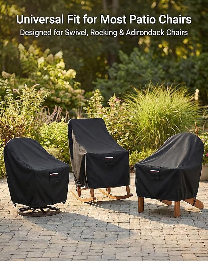 Waterproof Patio Chair Covers, 33W x 35D x 36H inches Heavy Duty Outdoor Furniture Protection Cover Weather Resistant 600D Oxford 2-Pack, Black