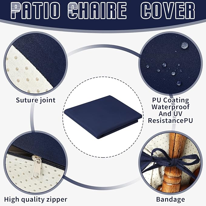 Tudomro 4 Pcs Outdoor High Back Chair Cushion Covers (Not Includes Cushion) Waterproof Patio Replacement Rocking Chair Slipcover Seat Pad Cover with Tie for Furniture (Navy Blue,44'' X 21'')