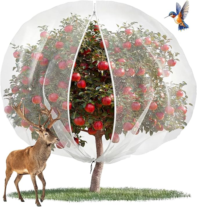 15 x15 ft Large Fruit Tree Netting Cover for Squirrels and Birds with Zipper, Fruit Tree Covers to Protect Fruit from for Fruit Trees (White)