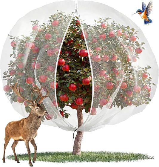 12 x12 ft Large Fruit Tree Netting for Squirrels and Birds with Zipper, Fruit Tree Covers to Protect Fruit from for Fruit Trees (White)
