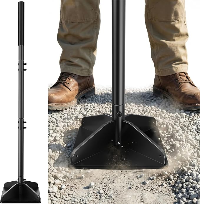 Heavy Duty Steel Tamper, 48" Handle Tamper with Comfortable Rubber Grip, 10×10" Garden Tamper Tool for Soil, Gravel, Asphalt & Lawn