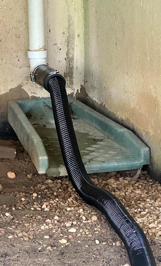 Pond Hose ID 2” × 25ft Black Corrugated Flexible Reinforced PVC Hose Vinyl Tubing for Pond Pump Fountain Garden Waterfall, Non-toxic & Kinkproof, with 2 clamps
