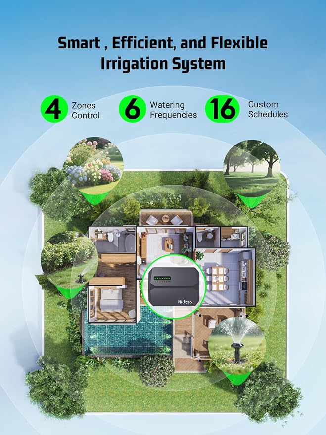 Indoor Smart Sprinklers Controller WiFi, Irrigation Controller Easy Use App Enabled, 6 Zone + 16 Plans, Save Water Auto Skip Rain, Freeze & Wind, 10 Minutes Install