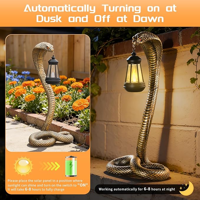 Halloween Decor Solar Snake Garden Statue,19.89'' Snake for Yard Lawn Garden Patio Scary Halloween Decorations,Indoor Haunted House Prop and Home Party Decor