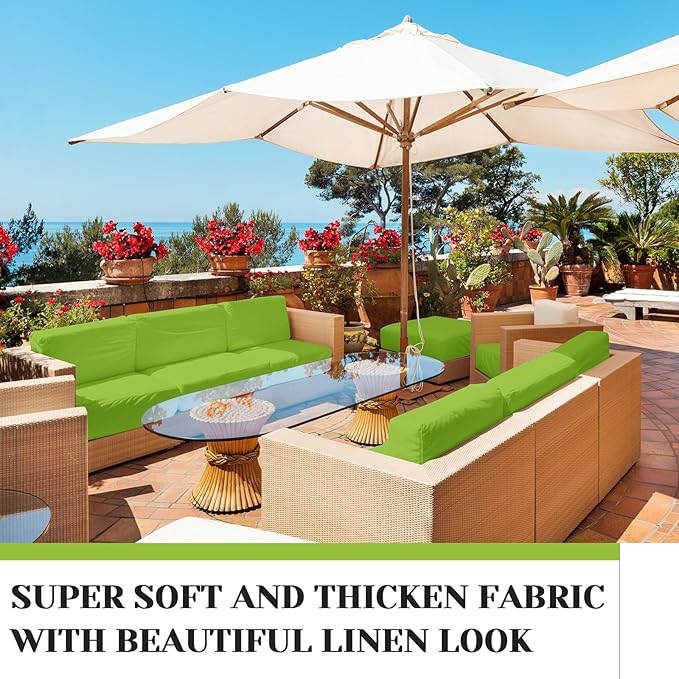 Mindsoft 8 Pcs 24"x24" Patio Cushion Covers Outdoor Cushion Covers Replacement High UV Resistant Anti Slip Waterproof Patio Chair Seat Slipcovers for Outdoor Furniture(Green)