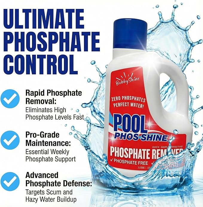 Phosphate Remover Pool Treatment, Phosphate Remover for Pool, Pool Phosphate Remover, Easy Cap Measure, ppb Dosing Guide, 3 L (101.5 fl oz), BubbyShine