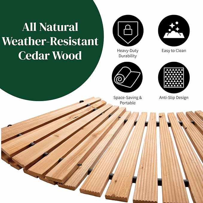 Plow & Hearth 4' Curved Outdoor Wooden Pathway | 18" Wide Rollout Outdoor Garden Walkway | Weather-Resistant Hardwood Cedar Board Walkway Landscape Edging | Decorative Lawn Patio Wedding Party