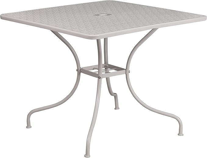 Flash Furniture Oia Commercial Grade 35.5" Square Light Gray Indoor-Outdoor Steel Patio Table with Umbrella Hole
