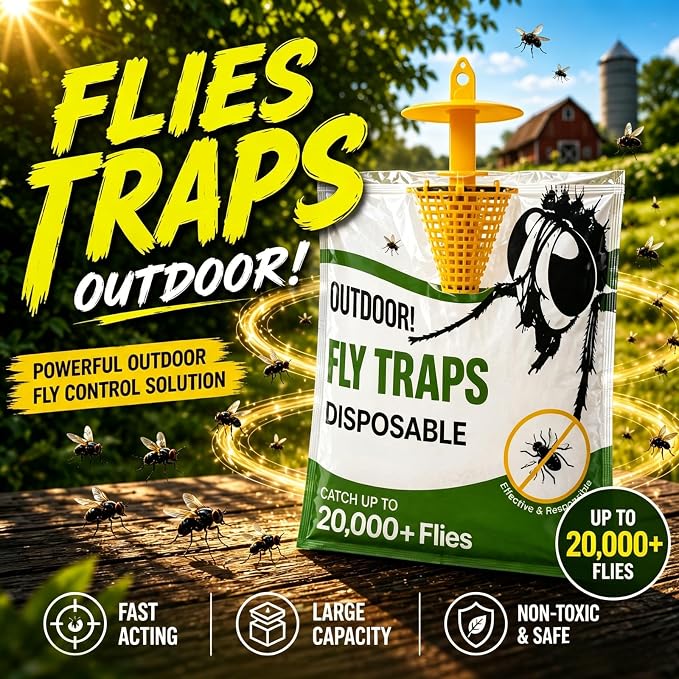 4 Pack Disposable Fly Traps Outdoor Hanging Add Water - Portable Fly Catcher Outdoor Flying Insect Trap Fly Traps for Ranch/Barn/Patio/Campsite