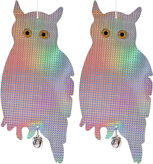Dyvicl Fake Owl Hanging Reflective Owl Woodpecker Bird Deterrent Control Device for House Windows Outdoor Garden Yard, 2 Pack