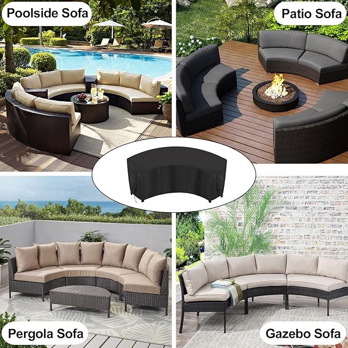 OutdoorLines Waterproof Curved Outdoor Sectional Cover - UV Resistant Windproof Patio Sectional Sofa Covers for Deck, Lawn and Backyard, Heavy Duty Furniture Covers (90Lx34Dx32Hx46FL, Black)