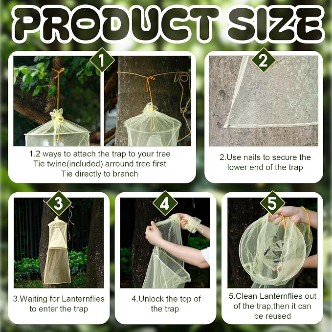 Qualirey 8 Pack Spotted Lanternfly Traps Lantern Fly Killer Mesh Tree Trap with Jute Rope and Nails Effective Way to Catch Lantern Flies and Nymphs (Yellow)