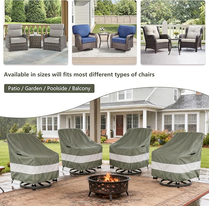 Patio Chair Covers Waterproof Patio Furniture Covers,30W x 34D x 38 H Inches Outdoor Swivel Chair Cover 4 Pack -Grayish Green