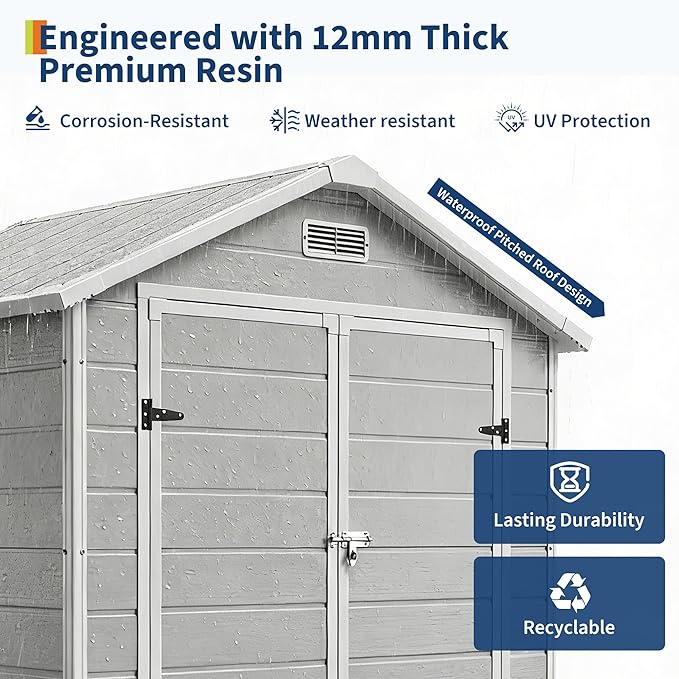 6x4 ft Outdoor Storage Shed with Floor, Plastic Resin Garden Shed with Window & Lockable Door, Tool Shed for Patio, Backyard, Lawn Mower, Bike Storage