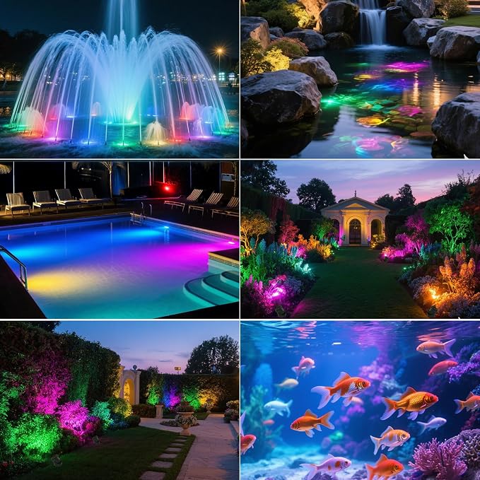 T-SUN Color Changing LED Pond Lights with Blueooth APP Control, IP68 Waterproof Submersible Underwater Pond Lights for Aquarium, Fish Tank, Pool, Garden, Yard Ponds (Set of 4)