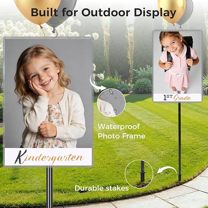 2026 Graduation Decorations– K–12 Photo Display Yard Signs with Stakes, Senior School Year Picture Timeline Lawn Decorations, Supports Photos up to 8×10, Class of 2026 Graduation Gifts Party Decor