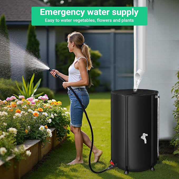 FAMIROSA 100 Gallon / 378L Collapsible Rain Barrel, Foldable PVC Rain Barrels to Collect Rainwater from Gutter, Portable Water Storage Tank Container with Spigot, Water Catcher Collector Black