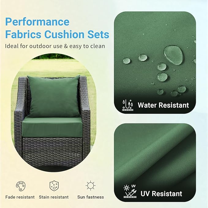 IPYNBAP Outdoor Cushions for Patio Furniture,Outdoor Seat Cushion Set 24 x 24 x 4 Inch,Waterproof & Fade Resistant Outdoor Chair Cushions,Deep Patio Chair Cushion with Removable Cover,ForestGreen